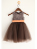 Coffee Lace Tulle Big Bow Flower Girl Dress